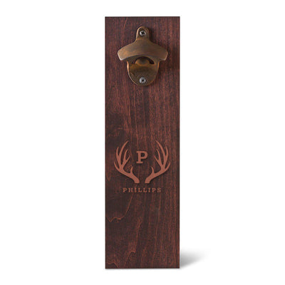 Personalized Wood Wall Mounted Bottle Opener - Antlers - JDS