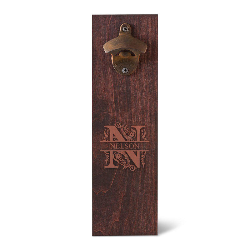 Personalized Wood Wall Mounted Bottle Opener - Filigree - JDS