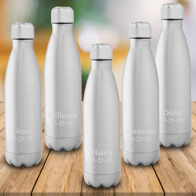 Set of 5  Personalized Stainless Steel Insulated Water Bottles - 2Lines - JDS