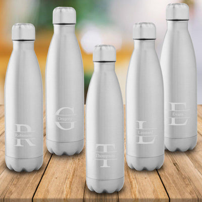 Set of 5  Personalized Stainless Steel Insulated Water Bottles - Stamped - JDS