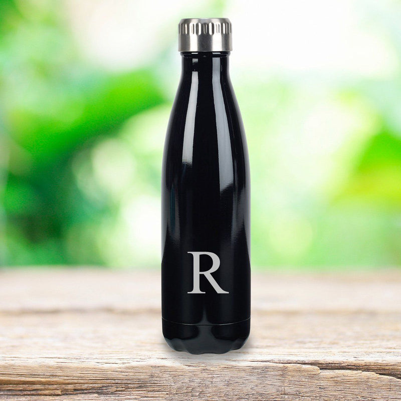 Personalized Black Stainless Steel Insulated Water Bottle - SingleInitial - JDS