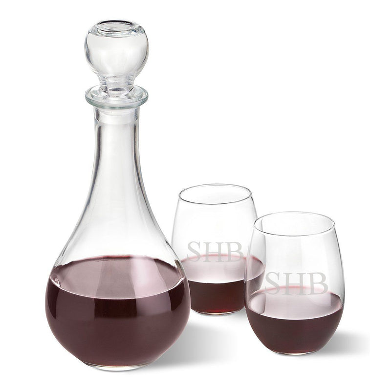Personalized Wine Decanter Set with 2 Wine Glasses - 3Initials - JDS