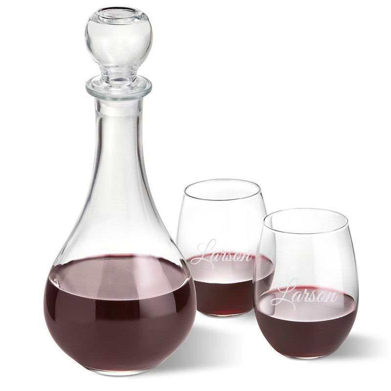 Personalized Wine Decanter Set with 2 Wine Glasses - Script - JDS