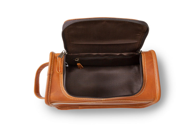 Personalized Leather Tan Distressed Toiletry Bag -  - JDS