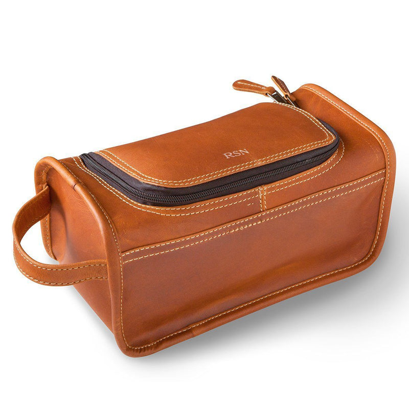 Personalized Leather Tan Distressed Toiletry Bag -  - JDS