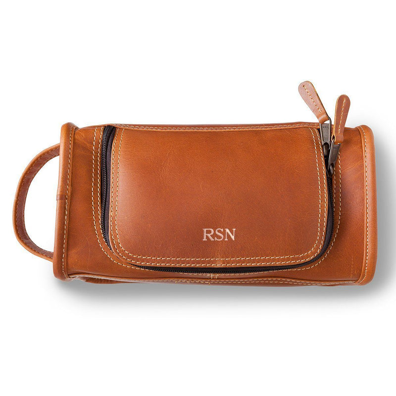 Personalized Leather Tan Distressed Toiletry Bag - RoseGold - JDS