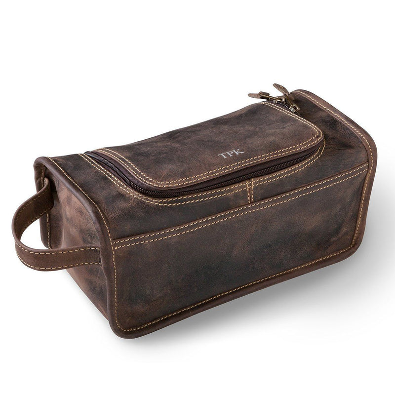 Personalized Distressed Leather Brown Toiletry Bag -  - JDS