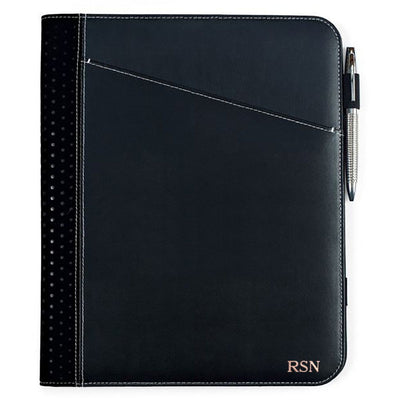 Personalized Borello Cedar Black Leather Writing Pad - RoseGold - JDS