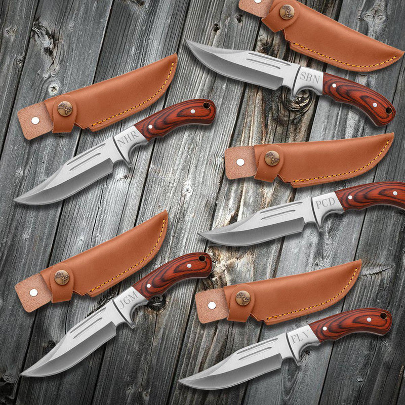 Personalized Set of 5 Saw Mountain Groomsmen Wood Handle Fixed Blade Knife -  - JDS