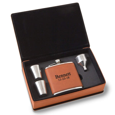 Personalized Rawhide Flask Set - 2Lines - JDS
