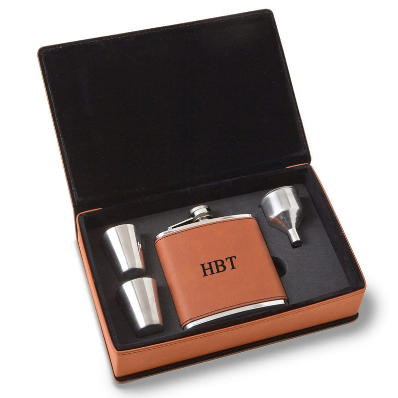 Personalized Rawhide Flask Set - 3Initials - JDS