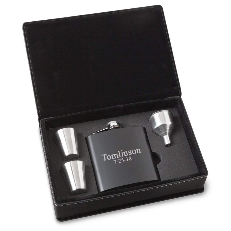 Personalized Black Stainless Steel Flask Set - 2Lines