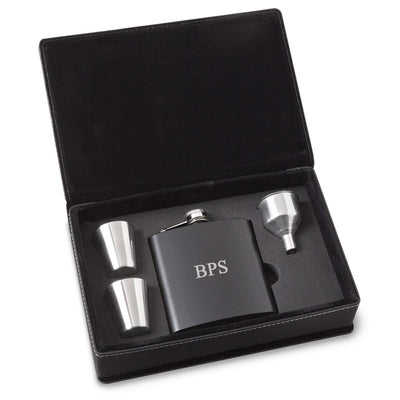 Personalized Black Stainless Steel Flask Set - 3Initials