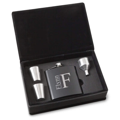 Personalized Black Stainless Steel Flask Set - Modern