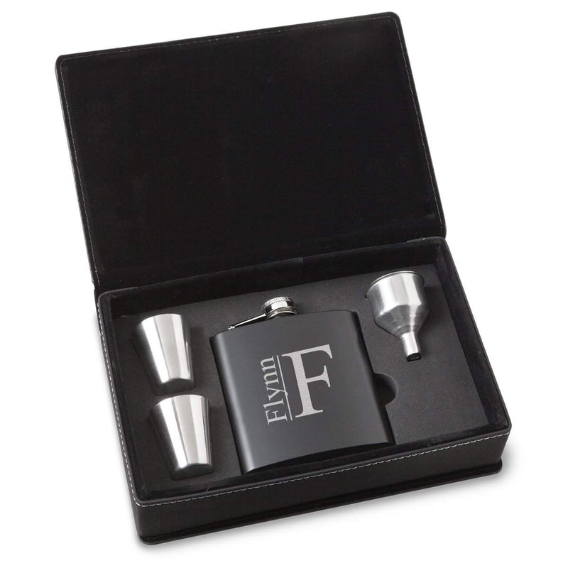 Personalized Black Stainless Steel Flask Set - Modern