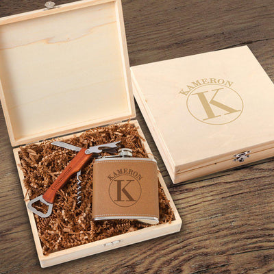 Personalized Kelso Groomsmen Flask Gift Box - Circle - JDS