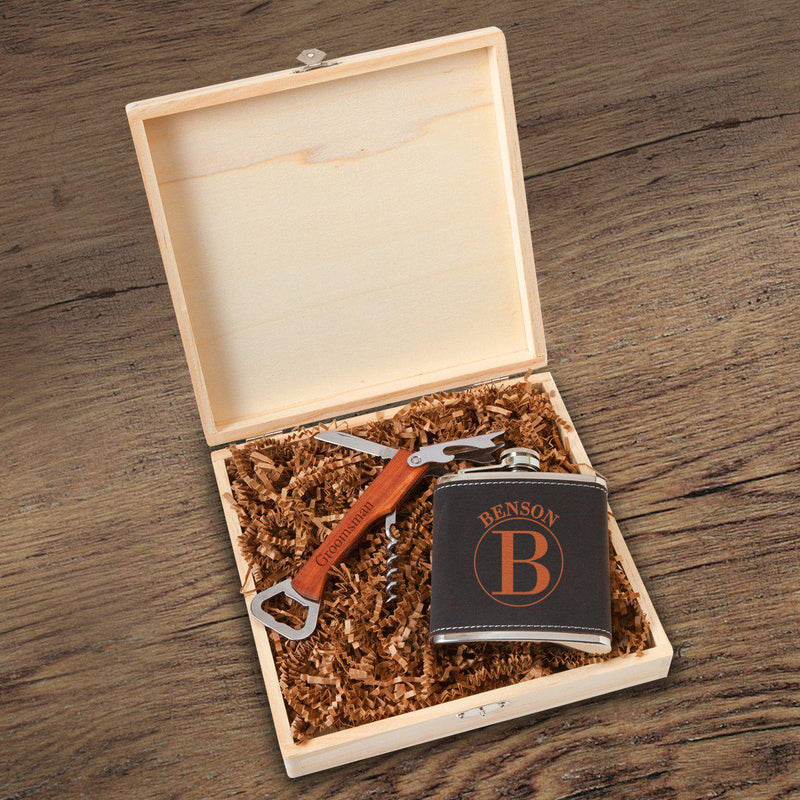 Personalized Dunbar Groomsmen Flask Gift Box - Circle - JDS