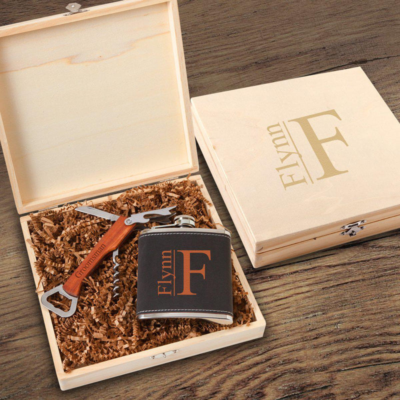 Personalized Dunbar Groomsmen Flask Gift Box - Modern - JDS