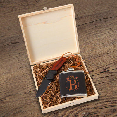 Personalized Stirling Groomsmen Flask Gift Box - Circle - JDS