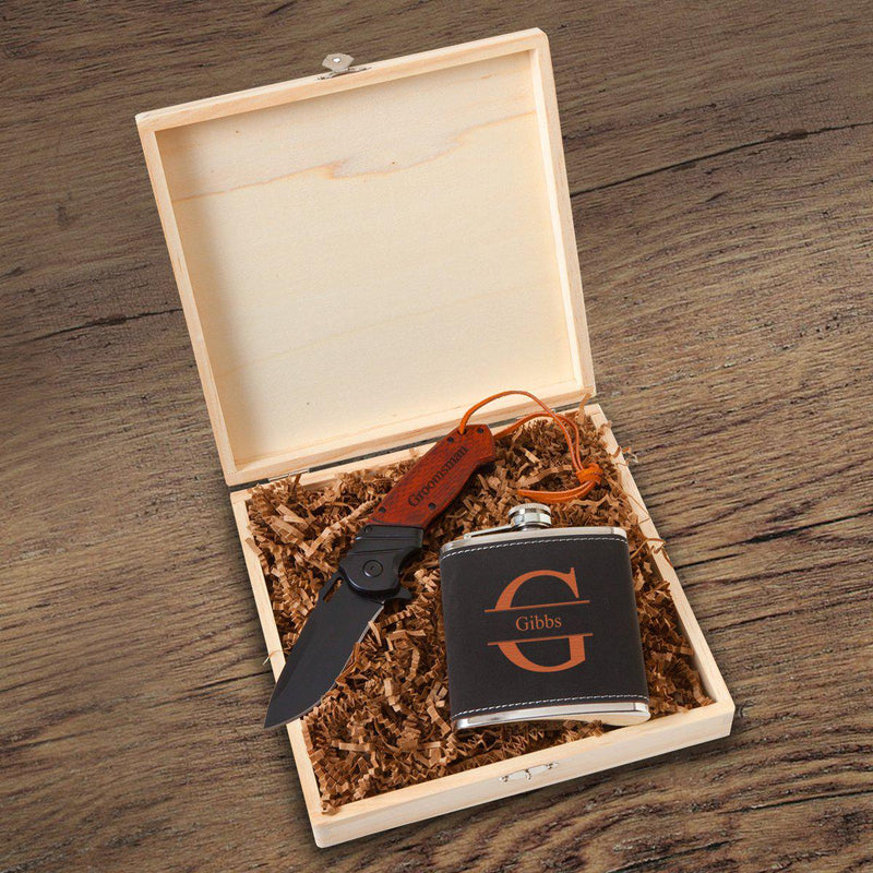 Personalized Stirling Groomsmen Flask Gift Box - Stamped - JDS