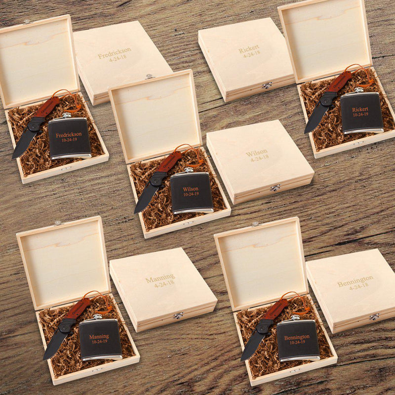 Personalized Stirling Groomsmen Flask Gift Box Set - Set of 5 - 2 Lines - JDS