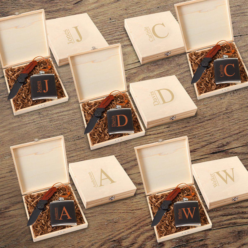 Personalized Stirling Groomsmen Flask Gift Box Set - Set of 5 - Modern - JDS