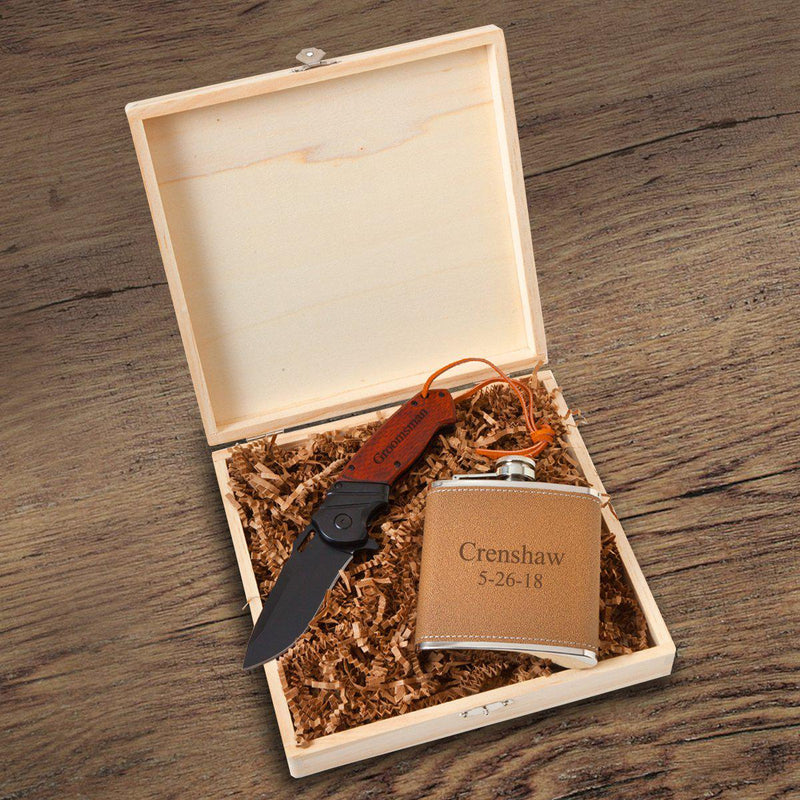 Personalized Perth Groomsmen Flask Gift Box - Antler - JDS