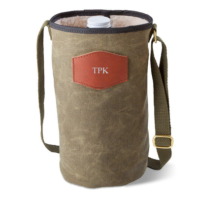 Personalized Waxed Canvas Field Tan Growler Carrier - Silver - JDS