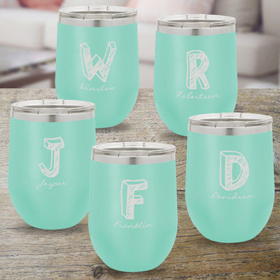 Set of 5 Personalized Teal 12oz. Insulated Wine Tumblers - Kate - JDS