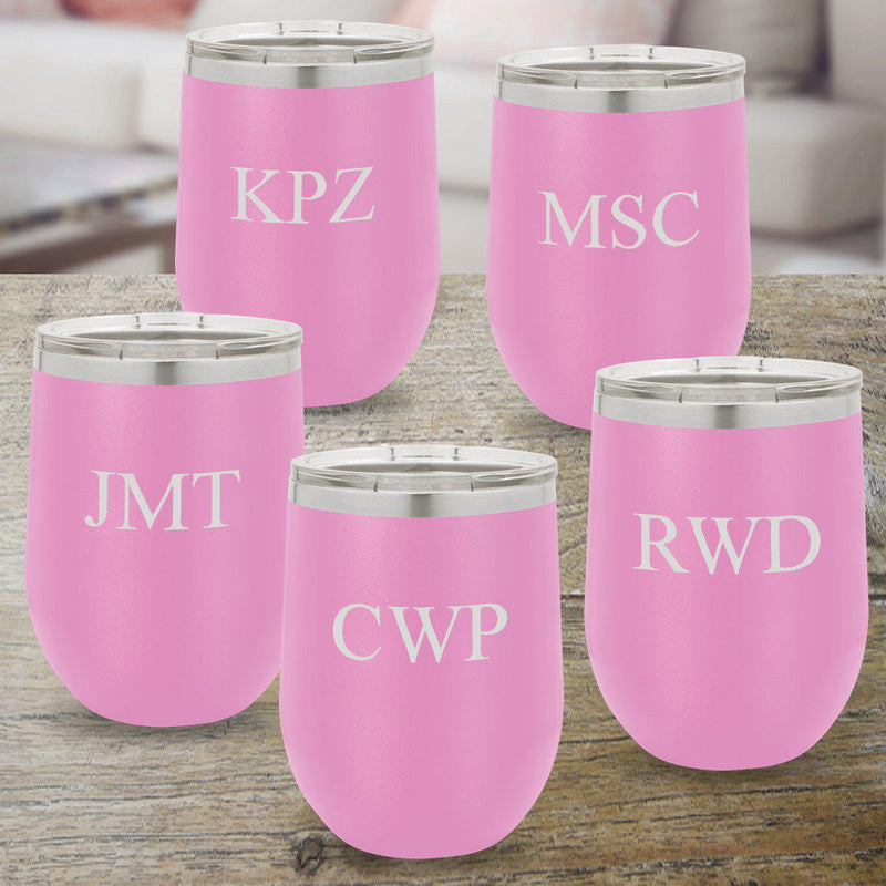 Set of 5 12 oz. Light Purple Insulated Wine Tumblers - 3 Initials - JDS
