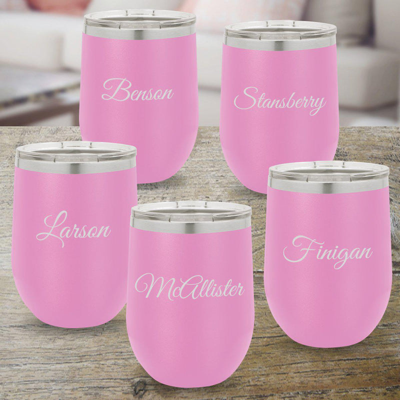 Set of 5 12 oz. Light Purple Insulated Wine Tumblers - Script - JDS