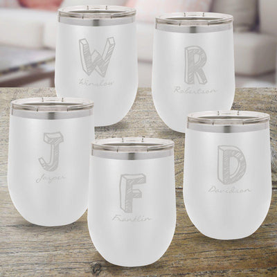 Set of 5 Personalized White 12oz. Insulated Wine Tumblers - Kate - JDS