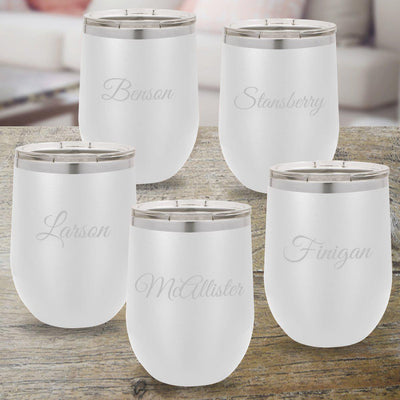 Set of 5 Personalized White 12oz. Insulated Wine Tumblers - Script - JDS