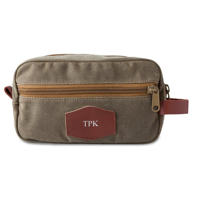 Groomsmen Set of 5 Personalized Tan Toiletry Bags - Silver - JDS