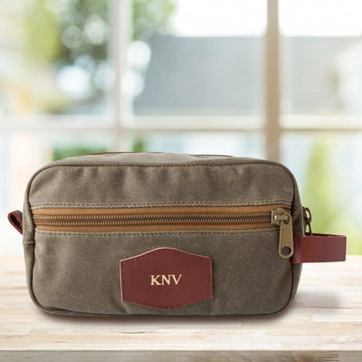 Personalized Waxed Canvas Field Tan Toiletry Bag - Gold - JDS