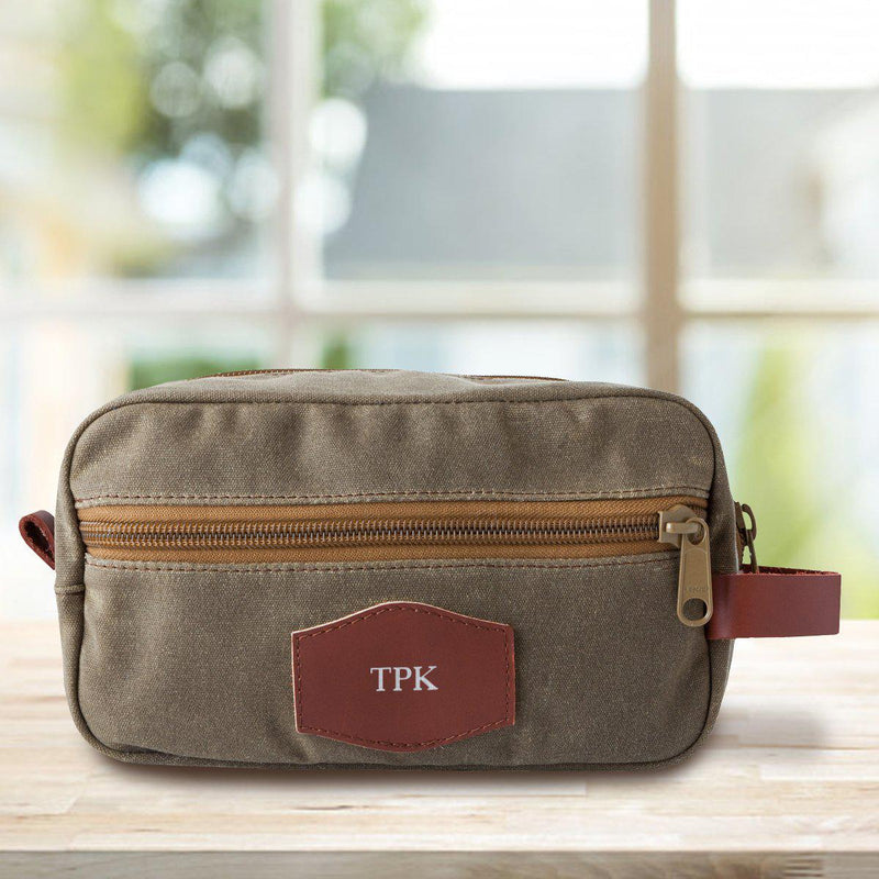 Personalized Waxed Canvas Field Tan Toiletry Bag - Silver - JDS