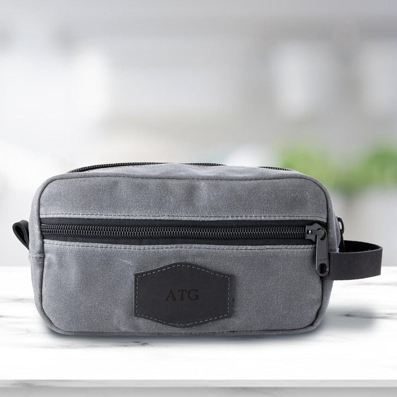 Personalized Waxed Canvas Charcoal Toiletry Bag - Blind - JDS