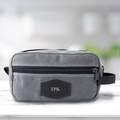Personalized Waxed Canvas Charcoal Toiletry Bag - Silver - JDS
