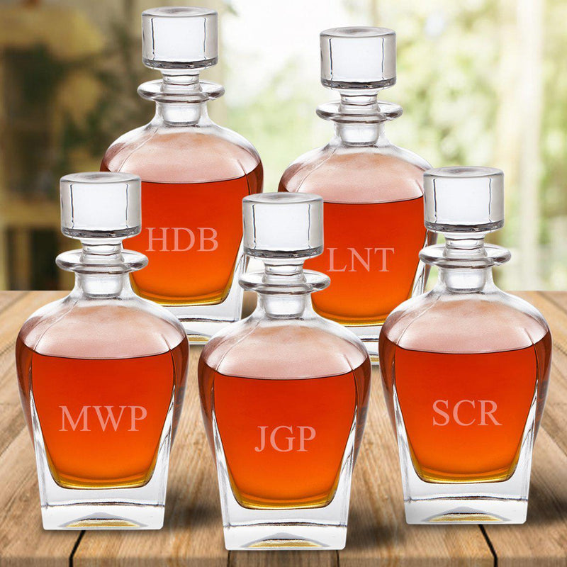 Set of 5 Groomsmen Personalized Antique Whiskey Decanters - 3Initials - JDS