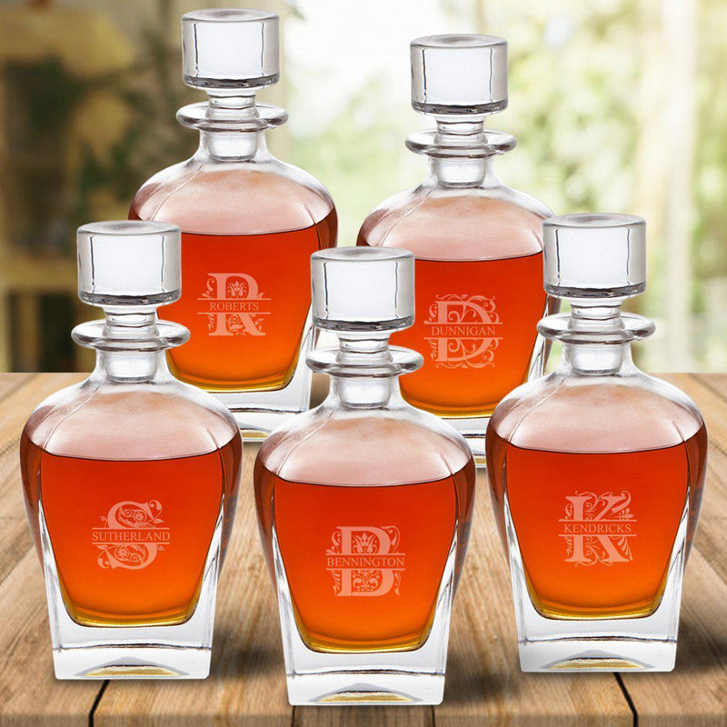 Set of 5 Groomsmen Personalized Antique Whiskey Decanters - Filigree - JDS
