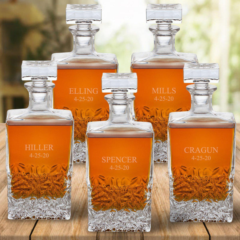 Set of 5 Groomsmen Kinsale Personalized Whiskey Decanters - 2Lines - JDS