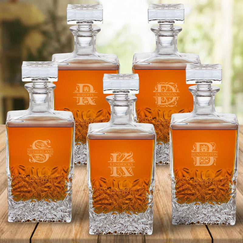 Set of 5 Groomsmen Kinsale Personalized Whiskey Decanters - Filigree - JDS