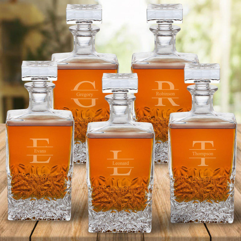 Set of 5 Groomsmen Kinsale Personalized Whiskey Decanters - Stamped - JDS