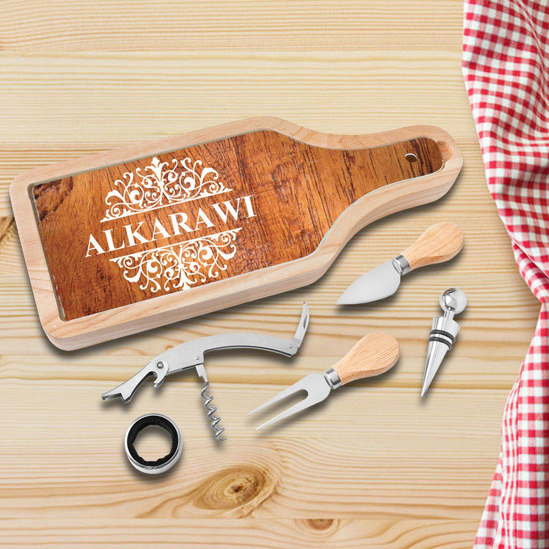 Personalized Cheese and Wine Tool Set with Glass Cutting Board - Rosewood - JDS