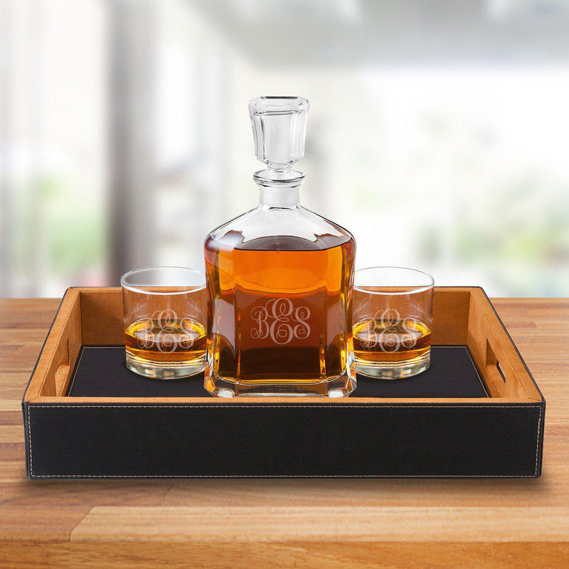 Personalized Decanter Gift Set with Black Serving Tray - IMF - JDS