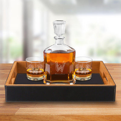 Personalized Decanter Gift Set with Black Serving Tray - Kate - JDS