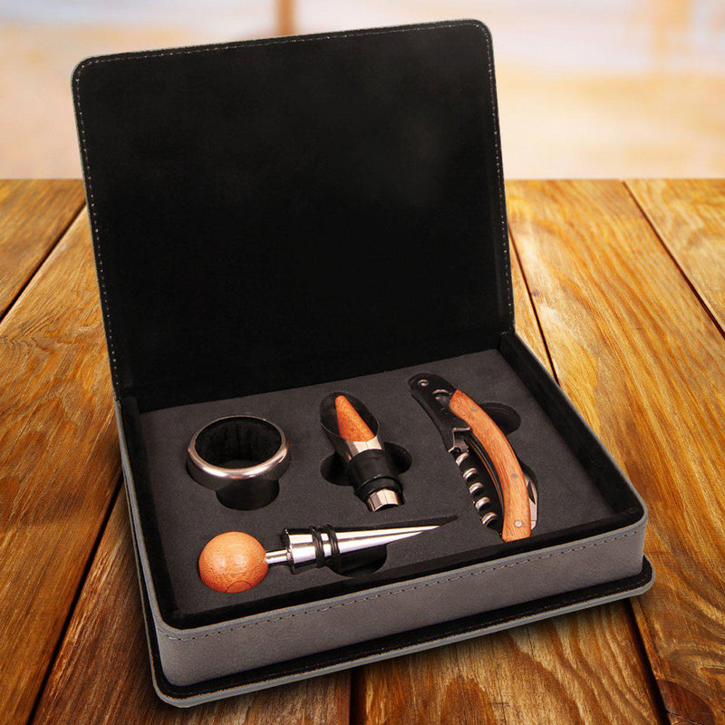 Personalized Gray 4 Piece Wine Tool Set -  - JDS