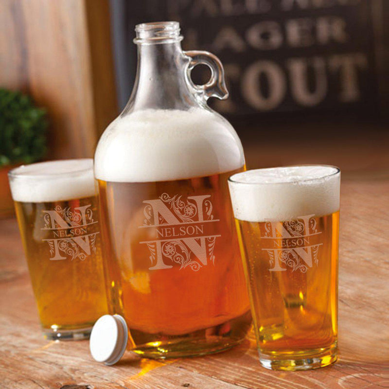 Personalized Growler Set with 2 Pint Glasses - 64oz. - Filigree - JDS