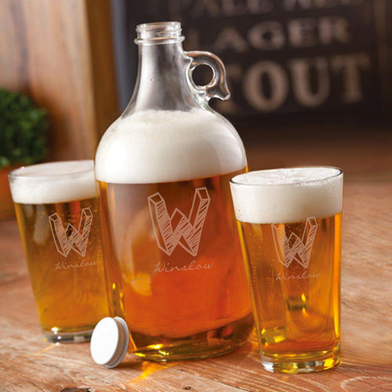 Personalized Growler Set with 2 Pint Glasses - 64oz. - Kate - JDS
