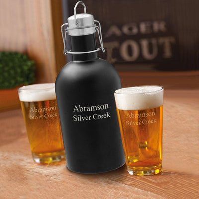 Personalized Beer Lover Gift Set Black Growler & 2 Pint Glasses - 2 Lines - JDS